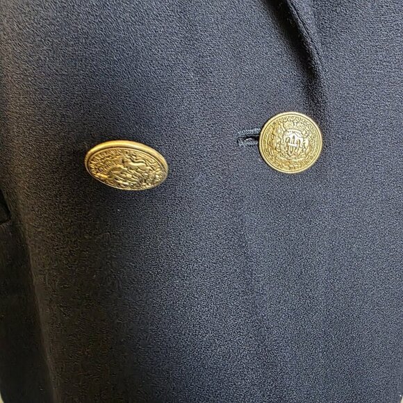 Linda Allard Ellen Tracy Blazer Women’s 8 Navy Wool Double Breasted Gold - Picture 15 of 16